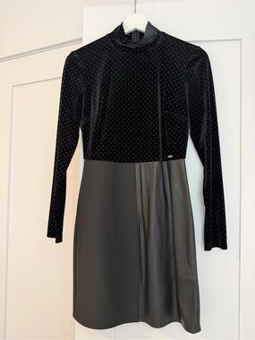 Armani Exchange Black Velvet Studded Top Long-Sleeve Dress